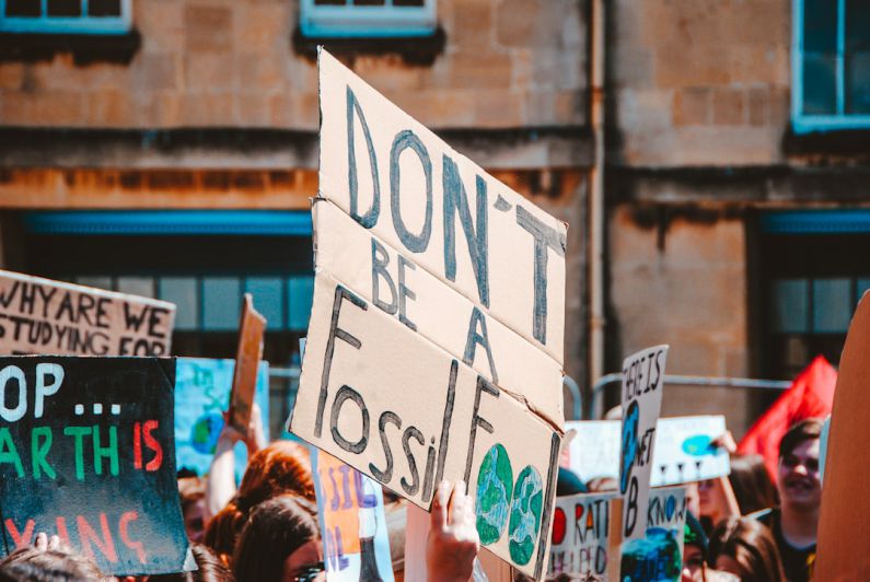 Hamster Signs - people near building holding varieties of signs